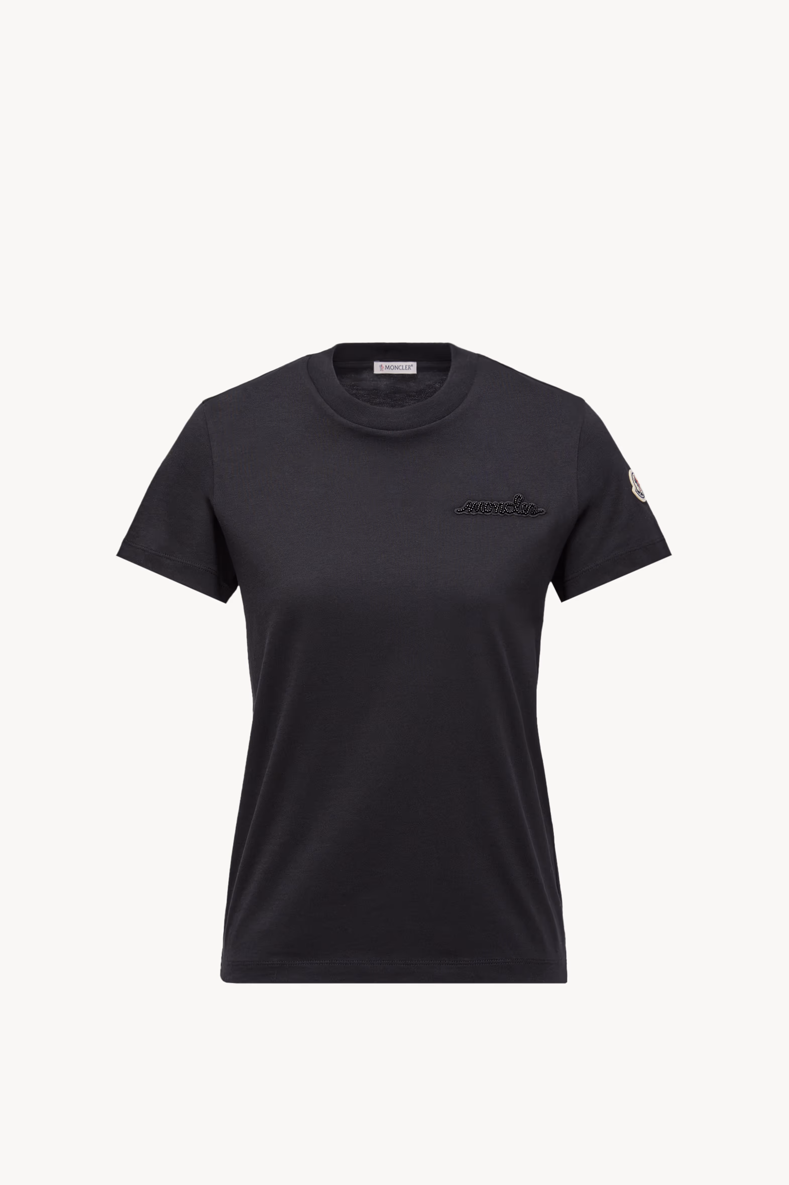 Beaded Logo Cotton T-Shirt Women Black Moncler 2